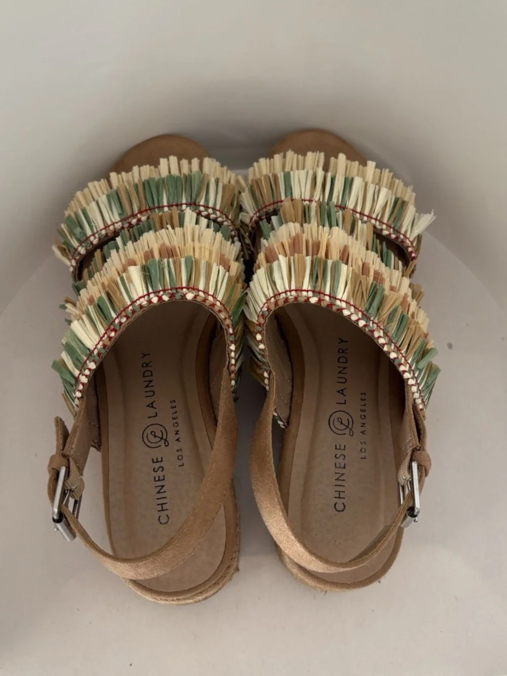 Chinese Laundry W 6.5 Espadrille Platform Wedge Fringe Hawaiin Tropical Boho